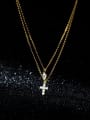 thumb 925 Sterling Silver Cubic Zirconia Cross Dainty Multi Strand Necklace 0