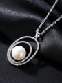 thumb 925 Sterling Silver Freshwater Pearl Fashion zircon oval pendant  Necklace 1