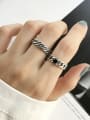 thumb 925 Sterling Silver Cubic Zirconia Black Square Vintage  Chain Free Ssize Band Ring 1