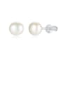 thumb 925 Sterling Silver Freshwater Pearl White Ball Minimalist Stud Earring 0