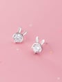 thumb 925 sterling silver single diamond cute little rabbit Earrings 1