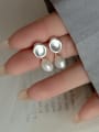 thumb 925 Sterling Silver Imitation Pearl Geometric Minimalist Drop Earring 2