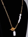 thumb Titanium Steel synthetic Pearl Flower Ethnic Lariat Necklace 2