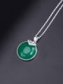 thumb 925 Sterling Silver  Round Vintage Green Chalcedony  Pendant Necklace 3