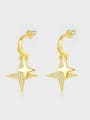 thumb Brass Cubic Zirconia Star Minimalist Cross Drop Earring 3