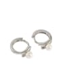 thumb 925 Sterling Silver Imitation Pearl Round Vintage Huggie Earring 4