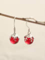 thumb 925 Sterling Silver  Red Ball Vintage Hook Earring 0