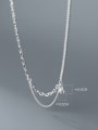 thumb 925 Sterling Silver Geometric Minimalist Asymmetric row drill double chain Necklace 4