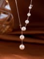 thumb 925 Sterling Silver Imitation Pearl Tassel Minimalist Lariat Necklace 0