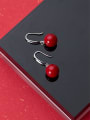 thumb 925 Sterling Silver Red Enamel Round Ball Minimalist Hook Earring 2