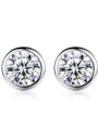 thumb 925 Sterling Silver Minimalist Round  Cubic Zirconia  Stud Earring 0