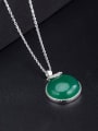 thumb 925 Sterling Silver  Round Vintage Green Chalcedony  Pendant Necklace 1