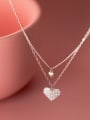 thumb 925 Sterling Silver Cubic Zirconia Heart Minimalist Multi Strand Necklace 0