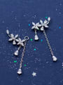 thumb 925 Sterling Silver Cubic Zirconia Flower Dainty Drop Earring 0