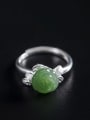 thumb 925 Sterling Silver Jade Flower Vintage Band Ring 2