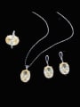 thumb Brass Cubic Zirconia Trend Geometric Earring Ring and Necklace Set 0