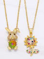 thumb Brass Cubic Zirconia Rabbit Vintage Flower Pendant Necklace 0