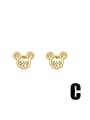 thumb Brass Cubic Zirconia Bear Cute Stud Earring 3