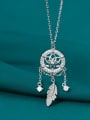 thumb 925 Sterling Silver Cubic Zirconia Fashion simple grid tassel feathers  Necklace 2