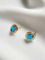 thumb 925 Sterling Silver Turquoise Blue Vintage  Magic Blue Glass Stud Earring 0