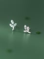 thumb 925 Sterling Silver Cubic Zirconia Leaf Minimalist Stud Earring 3