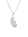 thumb 925 Sterling Silver Cubic Zirconia Feather Minimalist Necklace 3