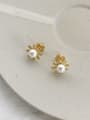 thumb 925 Sterling Silver Imitation Pearl White Flower Dainty Stud Earring 0