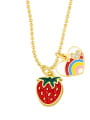 thumb Brass Cubic Zirconia Enamel Rainbow Hip Hop Strawberry Pendant Necklace 0