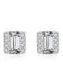 thumb 925 Sterling Silver Cubic Zirconia Square Classic Stud Earring 0