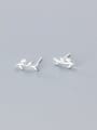 thumb 925 Sterling Silver With Platinum Plated Smooth Cute Leaf Stud Earrings 0