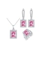 thumb Brass Cubic Zirconia Luxury Geometric  Earring Ring and Necklace Set 0