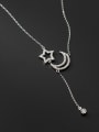 thumb 925 Sterling Silver Cubic Zirconia  Minimalist Stars Moon Tassel Lariat Necklace 1