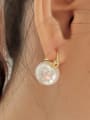 thumb 925 Sterling Silver Imitation Pearl Big Shell Pearl Small Gold Button Earring 0