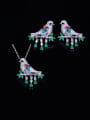 thumb Brass Cubic Zirconia  Cute Bird Earring and Necklace Set 3