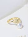 thumb Brass Freshwater Pearl Flower Cute Band Ring 2