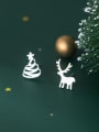 thumb 925 Sterling Silver Irregular Minimalist Asymmetric Christmas Tree Fawn  Stud Earring 1
