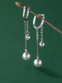 thumb 925 Sterling Silver Imitation Pearl Tassel Minimalist Huggie Earring 1