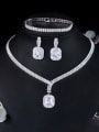thumb Brass Cubic Zirconia Luxury Geometric  Earring Braclete and Necklace Set 1