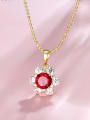 thumb Alloy Cubic Zirconia Red Flower Dainty Necklace 2