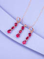 thumb Alloy  Crystal Water Drop  Red Earring and Necklace Set 1