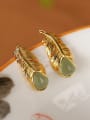 thumb 925 Sterling Silver Jade Leaf Vintage Stud Earring 3