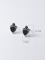 thumb 925 Sterling Silver Obsidian Heart Vintage Stud Earring 1