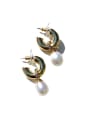 thumb Brass Imitation Pearl Geometric Minimalist Huggie Earring 3