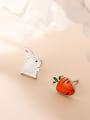thumb 925 Sterling Silver Enamel Cute  Asymmetric rabbit carrot Stud Earring 2