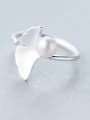 thumb 925 Sterling Silver Imitation Pearl Minimalist Ginkgo leaves Free Size Ring 0