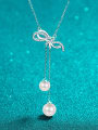 thumb 925 Sterling Silver Moissanite Bowknot Dainty Tassel Necklace 0
