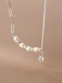thumb 925 Sterling Silver Freshwater Pearl Heart Minimalist Asymmetric chain Necklace 1