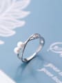 thumb 925 sterling silver imitation pearl  cross minimalist free size ring 0