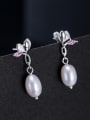 thumb 925 Sterling Silver Imitation Pearl Flower Vintage Drop Earring 2