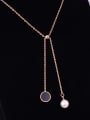 thumb Titanium Imitation Pearl White Enamel Tassel Trend Lariat Necklace 1